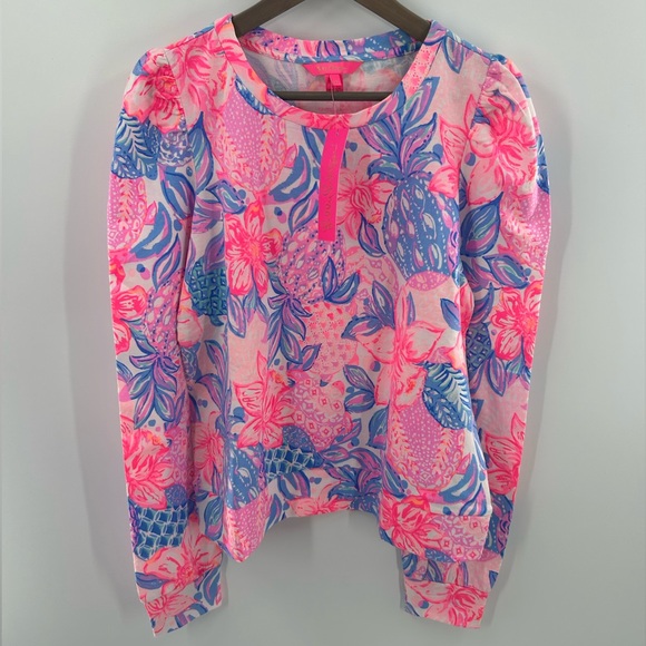 Lilly Pulitzer Tops - NWT Lilly Pulitzer Jansen Long Sleeve Sweatshirt Pink Isle Snappy Turtle Size M